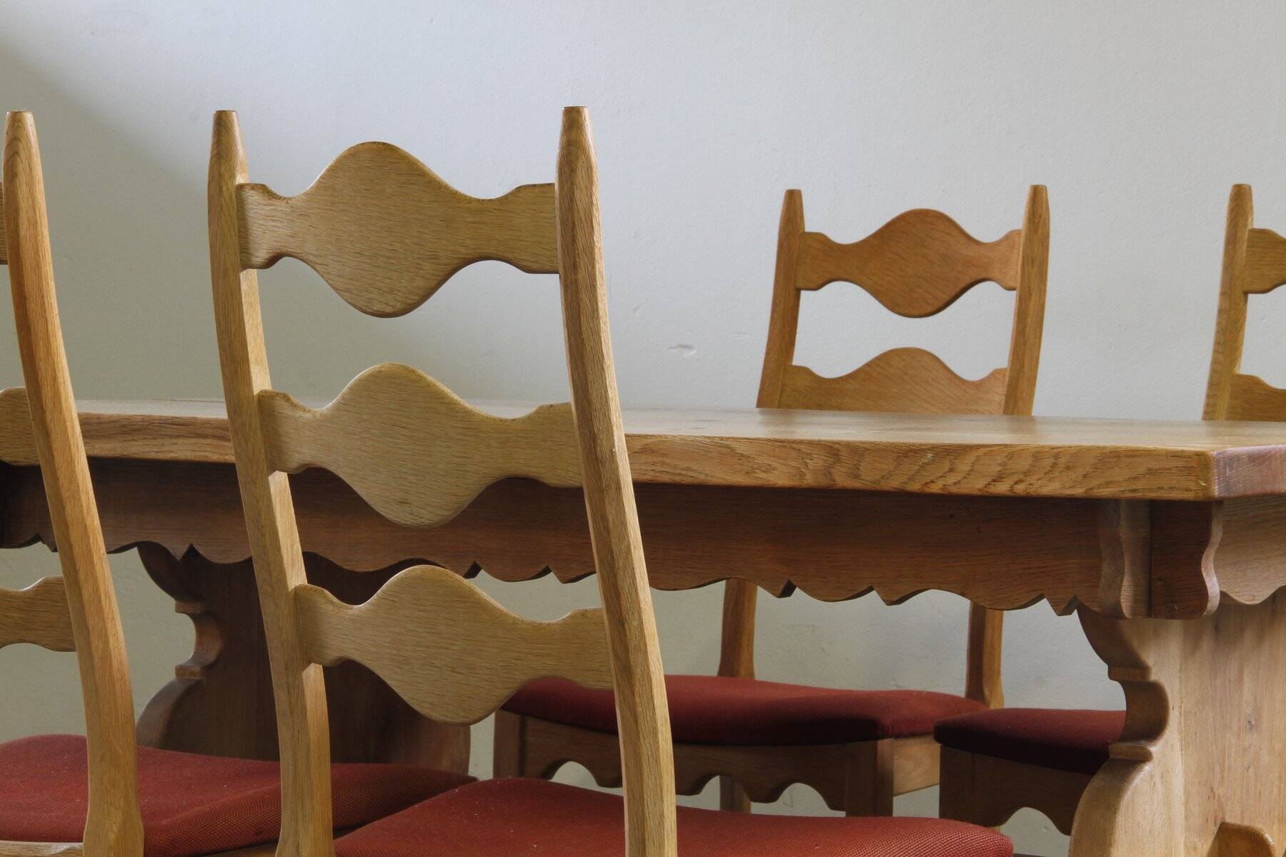 Vintage Danish Brutalist ladderback chairs in oak by Henning Kjærnulf, 1960s, set of 4