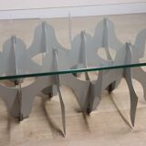 Minimalist sculptural coffee table in metal and glass