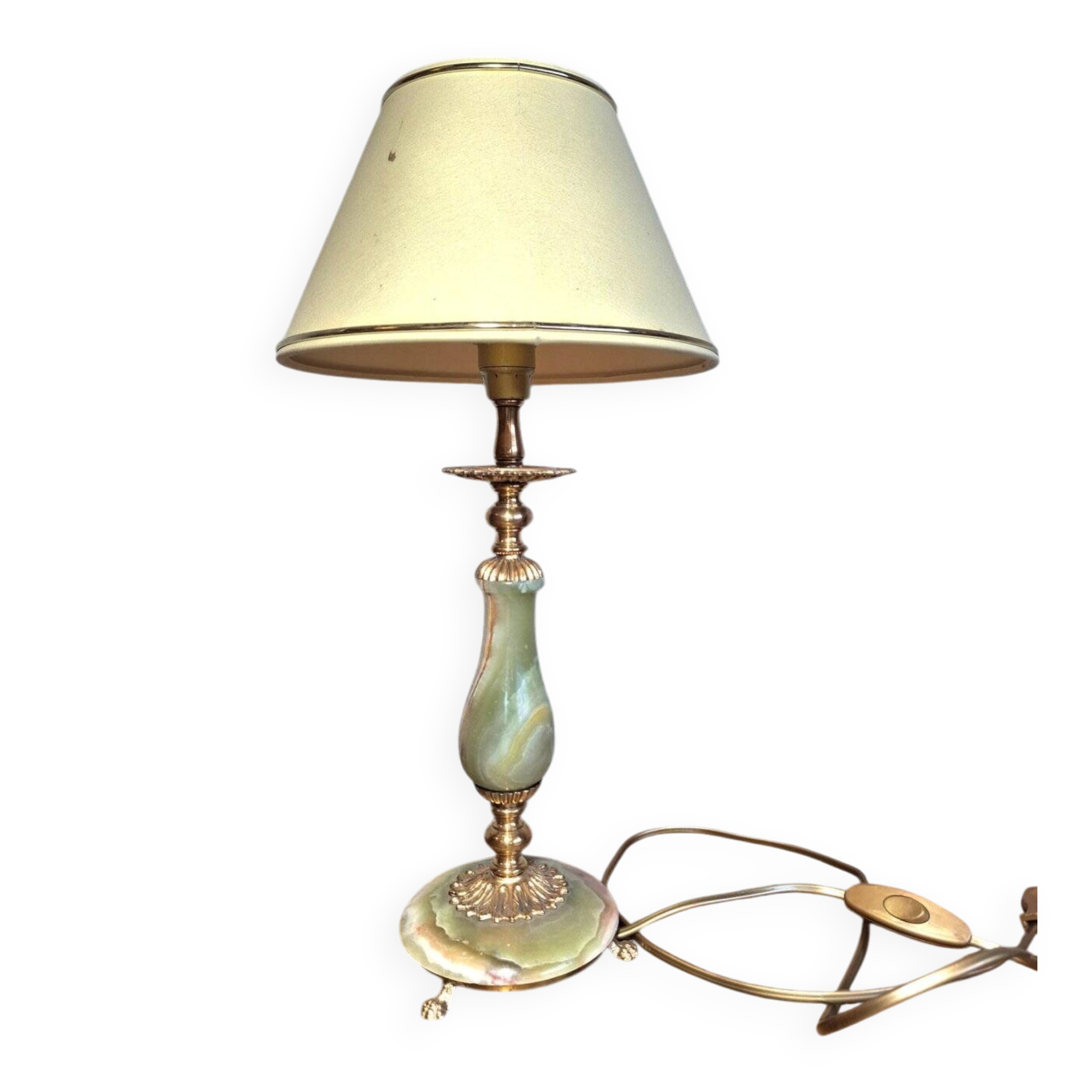 Lampe de table onyx vert & laiton doré griffes acanthe 1960s