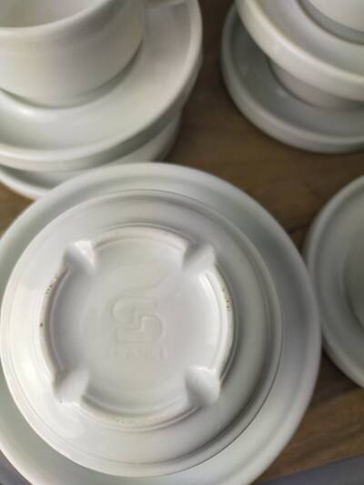 7 sarreguemines bistro cups and saucers - cnp - white porcelain