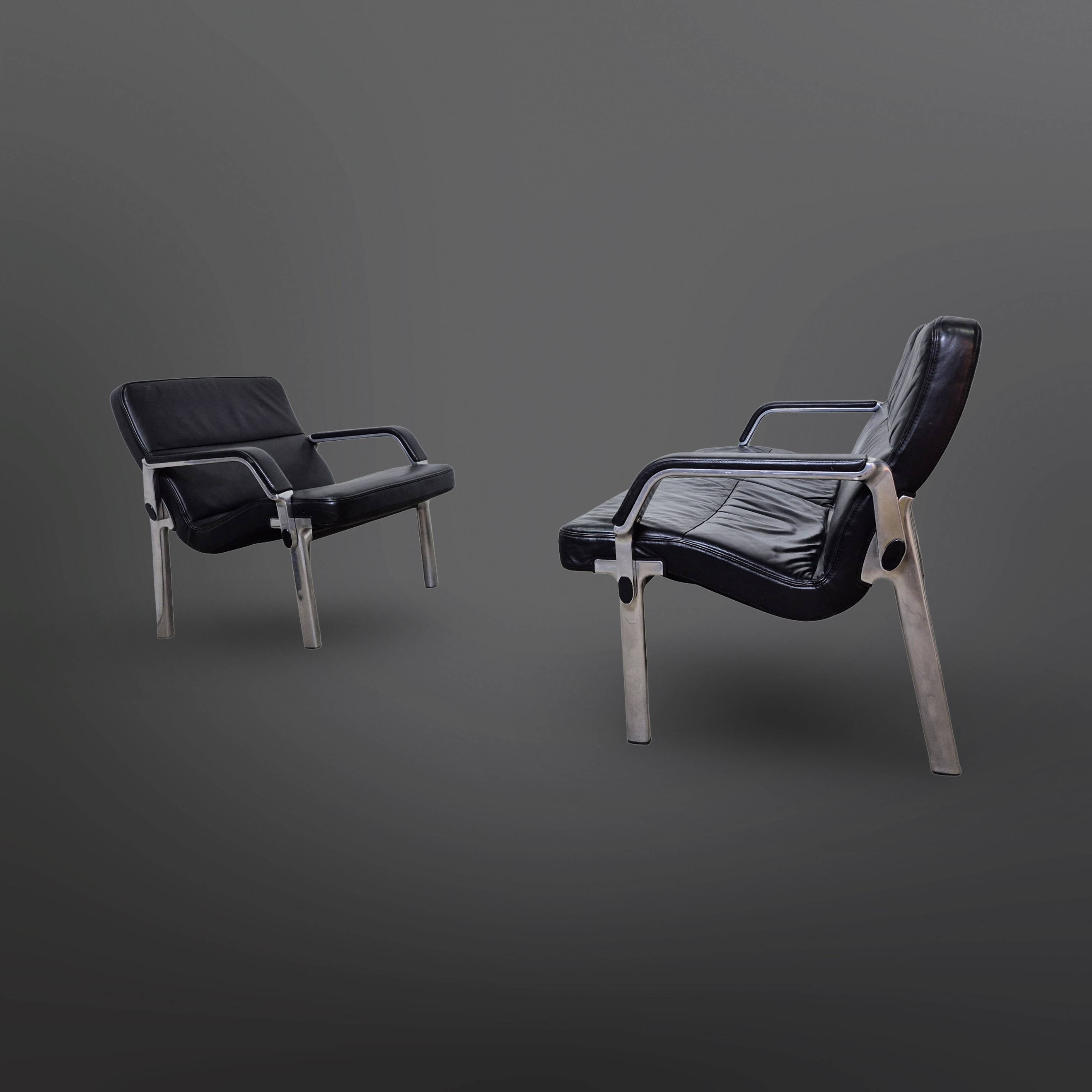 Postmodern black leather seating group, Germany 1980s