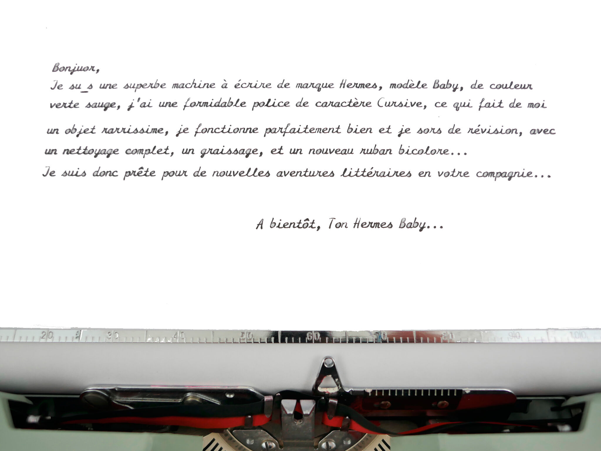 Hermes Baby Cursive Typewriter Revised New Ribbon