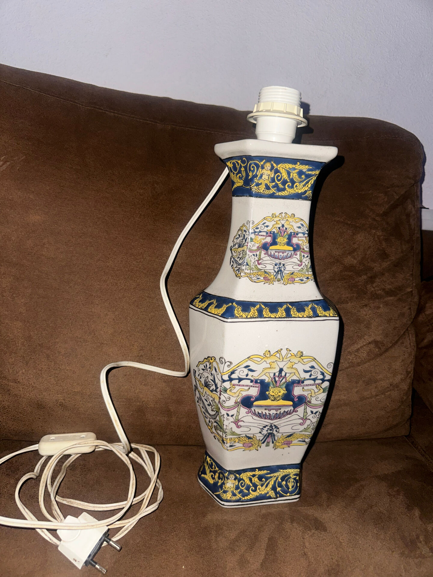 Vintage lamp base by Kelline in polychrome Chinese porcelain.