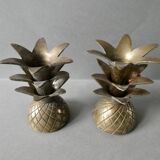 Pair of pineapple candlesticks, brass