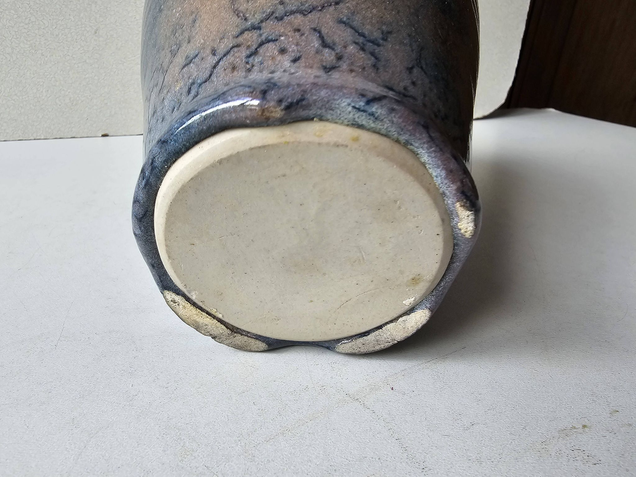 Vase en céramique à couverte Marron Bleue - 19cm