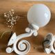 Antique enamelled cast iron wall lights / opaline globe