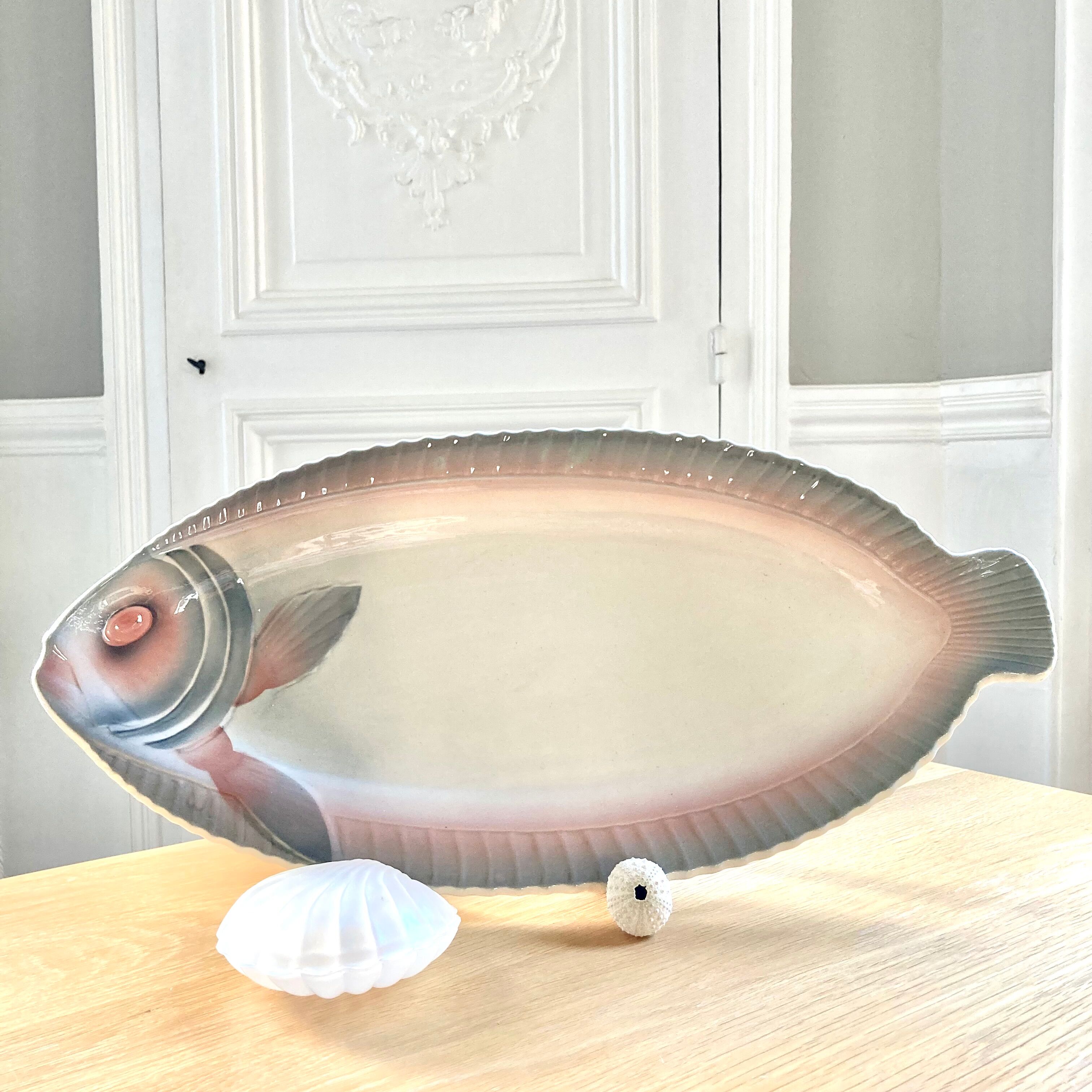 Faience fish dish Digoin Sarreguemines