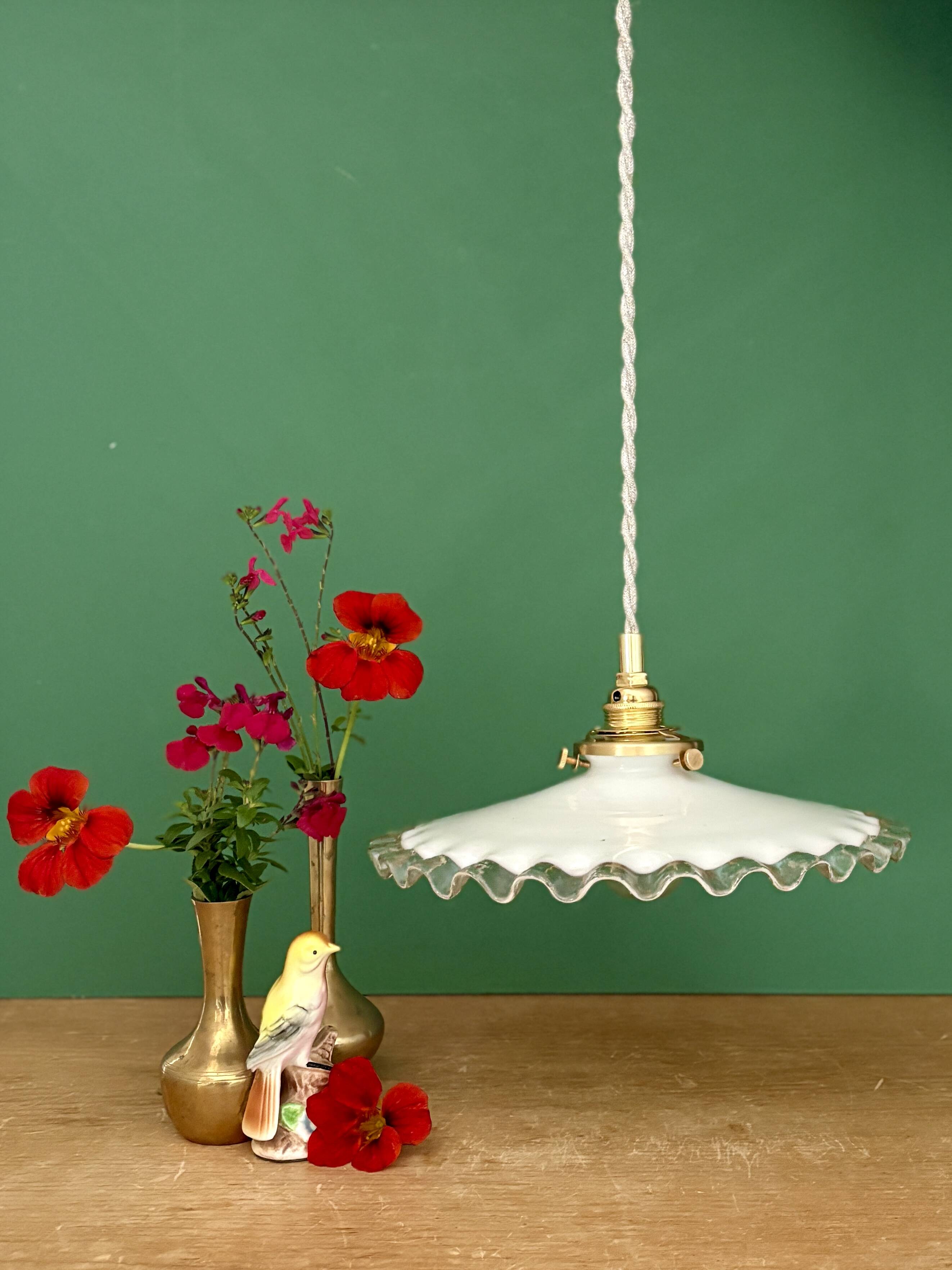 Vintage white opaline lace pendant light (OP12)