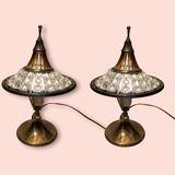Lampes de table vintage en laiton cristal, années 1960, Ensemble de 2