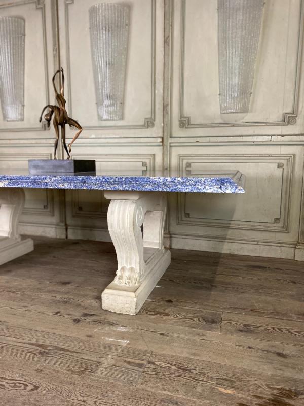 Blue granite table azul bahia and pierre limoneuse circa 1980