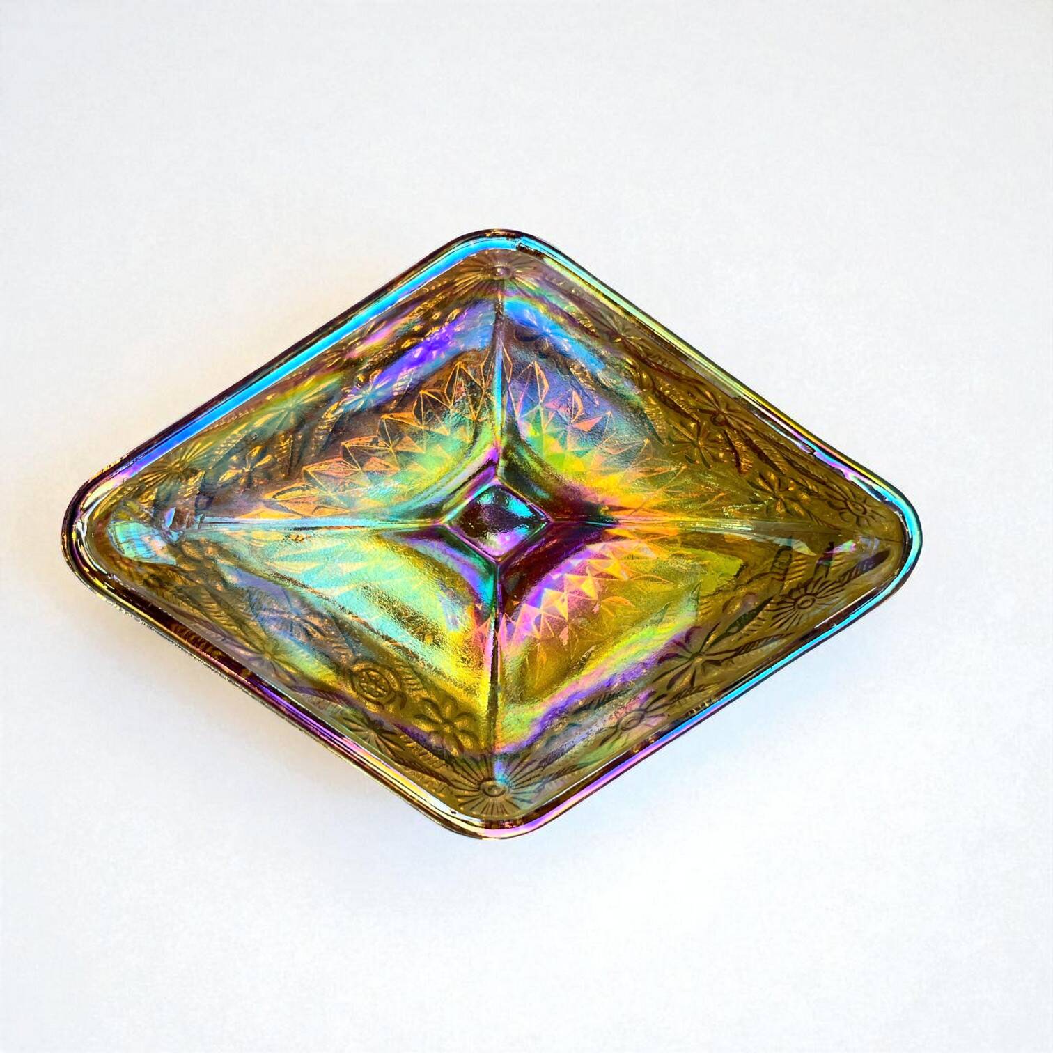 Carnival yellow iridescent glass cup candy dish Indiana Glass 1970s