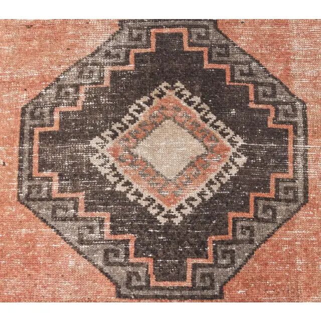 1960s orange geometric Turkish hand-knotted runner rug 81x337