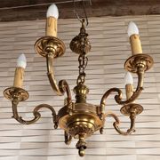 Five-armed golden brass chandelier – neoclassical elegance, Louis XVI spirit.
