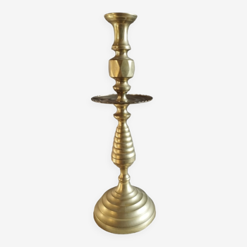 Torch candle holder in chiseled solid brass, Mid century