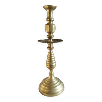 Torch candle holder in chiseled solid brass, Mid century