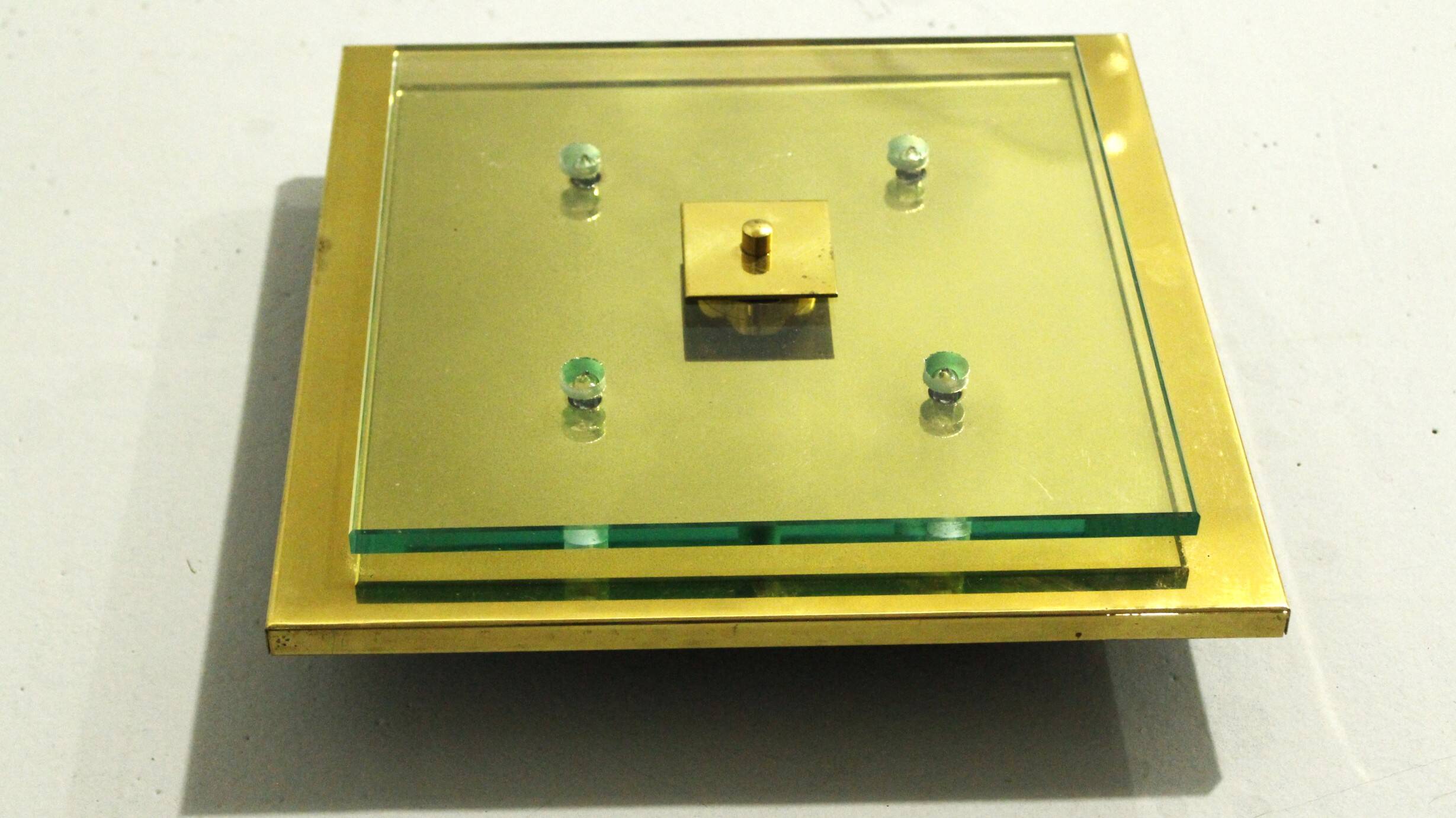 Brass and Glass Ceiling/ Wall Lamp by Hillebrand , 1990s