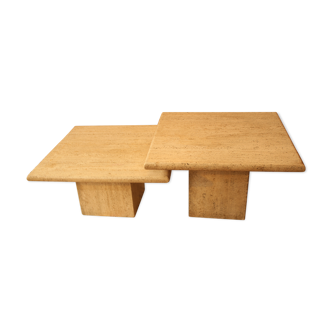 Travertine marble low tables - 1980s