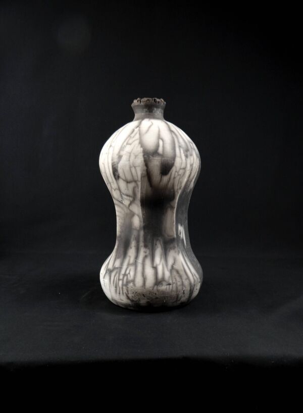 Vase bouteille en céramique Raku signé Kamel Boubekeur