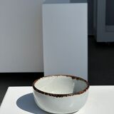 Small white glazed ceramic bowl black edges