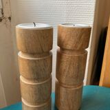 2 wooden candle holders