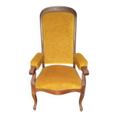 Antique Voltaire armchair — ochre/mustard velvet — Louis-Philippe style — 19th century