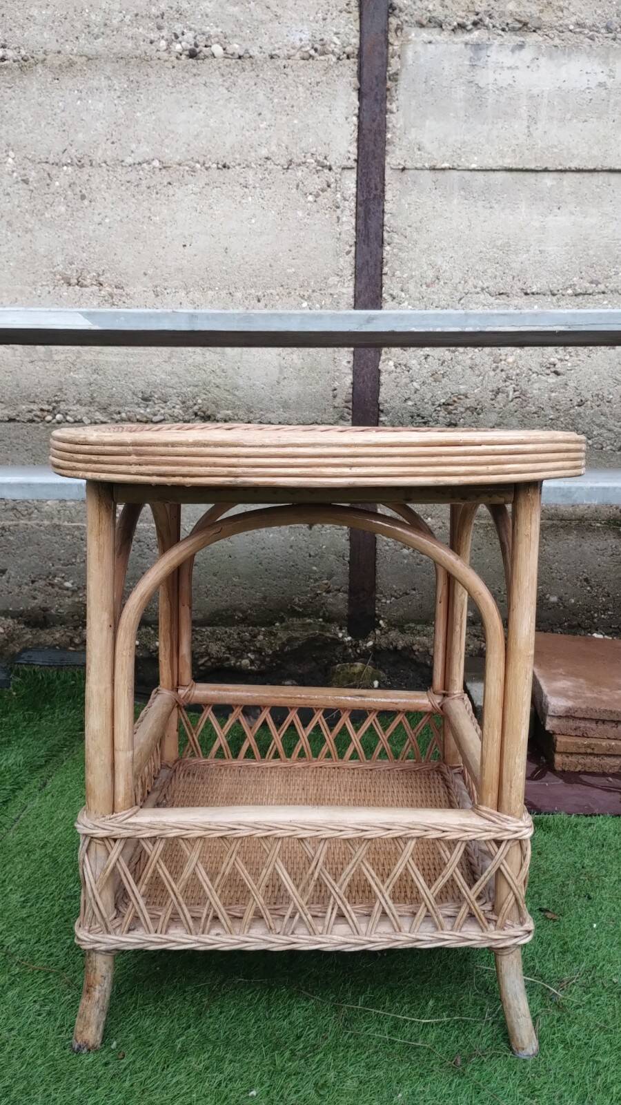 Vintage rattan and bamboo coffee table