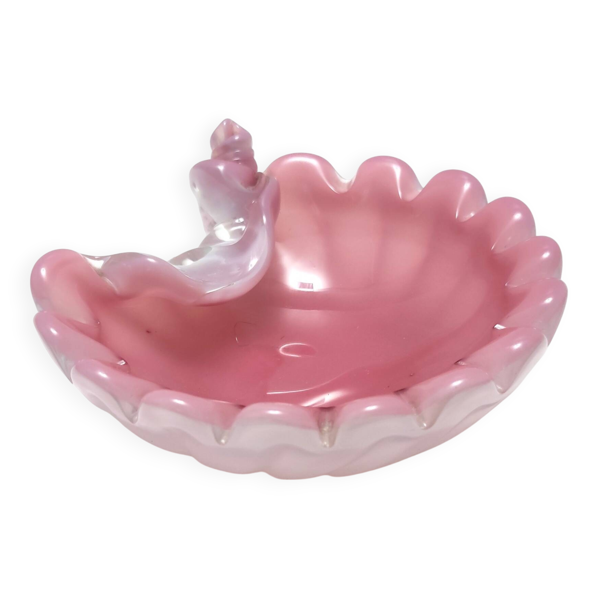 Vide poche, cendrier en opaline rose et verre Lattimo par Fratelli Toso, Italie