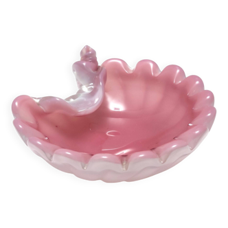 Vide poche, cendrier en opaline rose et verre Lattimo par Fratelli Toso, Italie