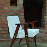 Scandinavian armchair snow white boucle dark walnut wood colour design by Chierowski 366 model