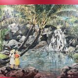 oil on panel Luxurious Waterfall Langevin La Réunion signed Smith