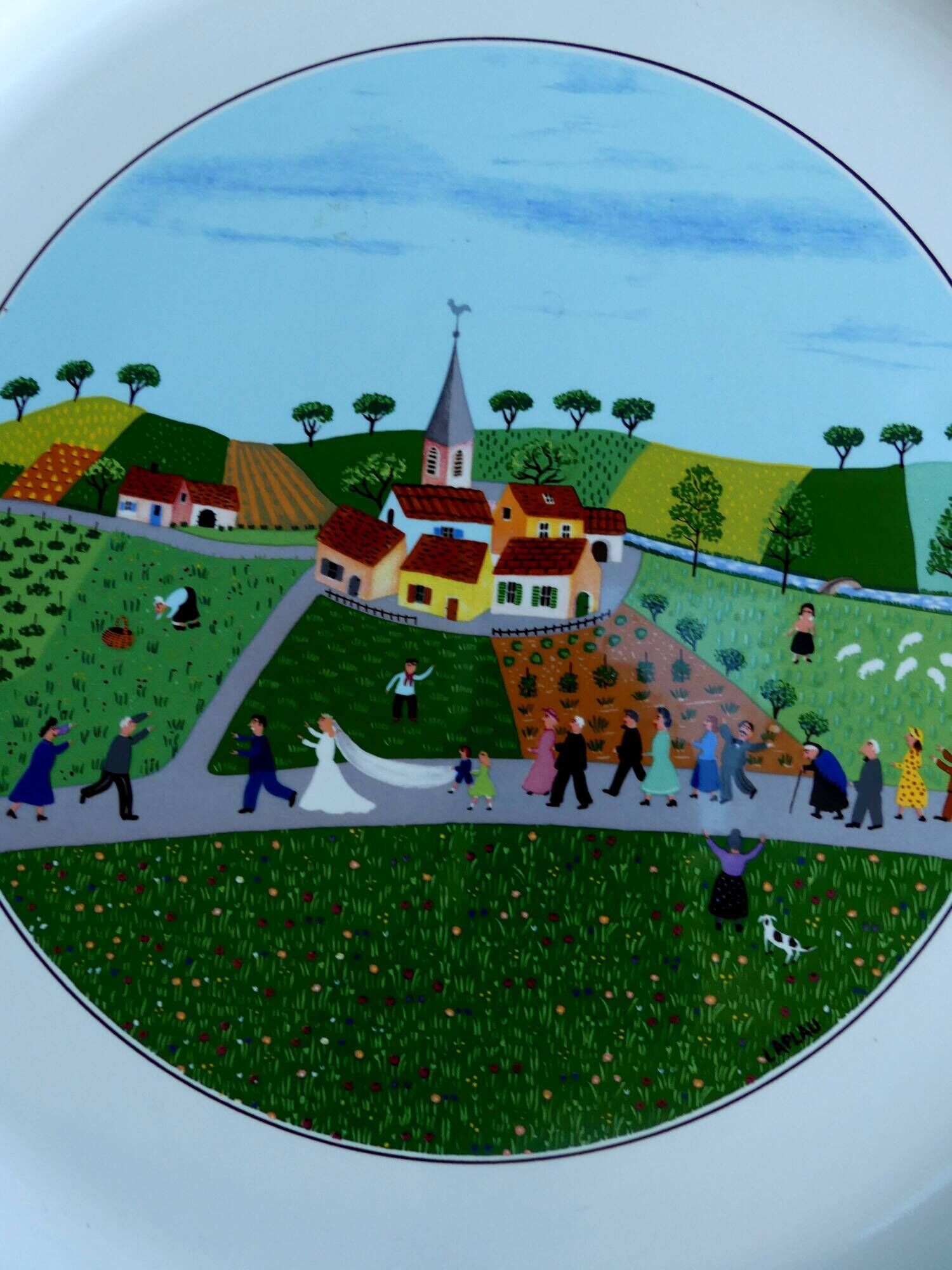 Cake dish Vintage Villeroy & Boch Porcelain Vitro Naïve décor by the painter LAPLAU