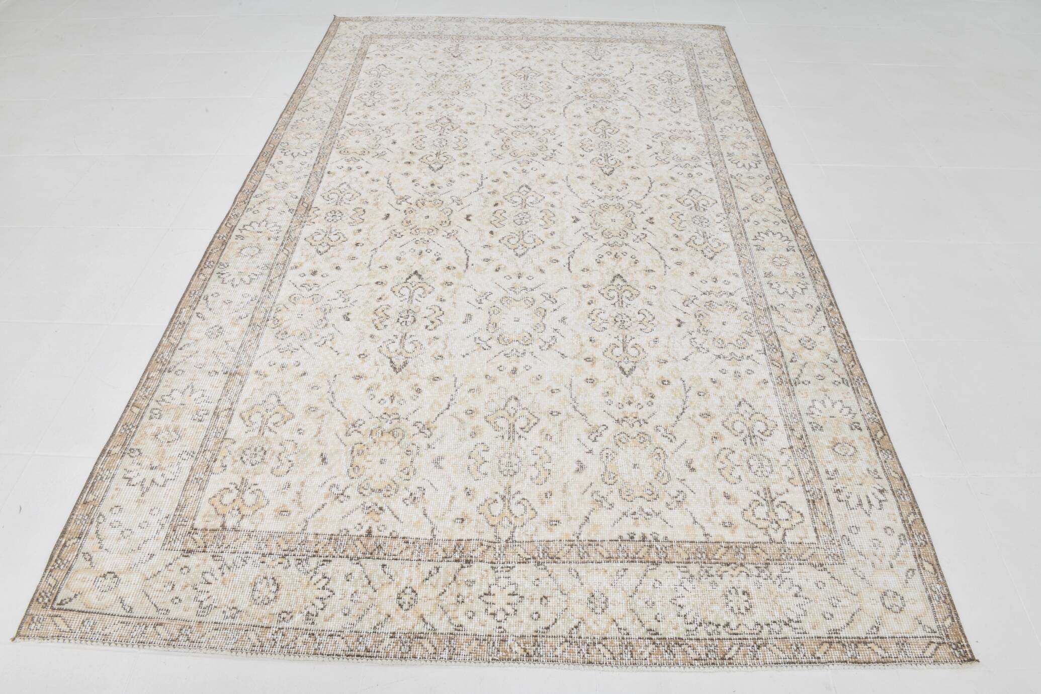 6x9 Beige & Brown Bordered Pattern Turkish Rug, 174x279Cm
