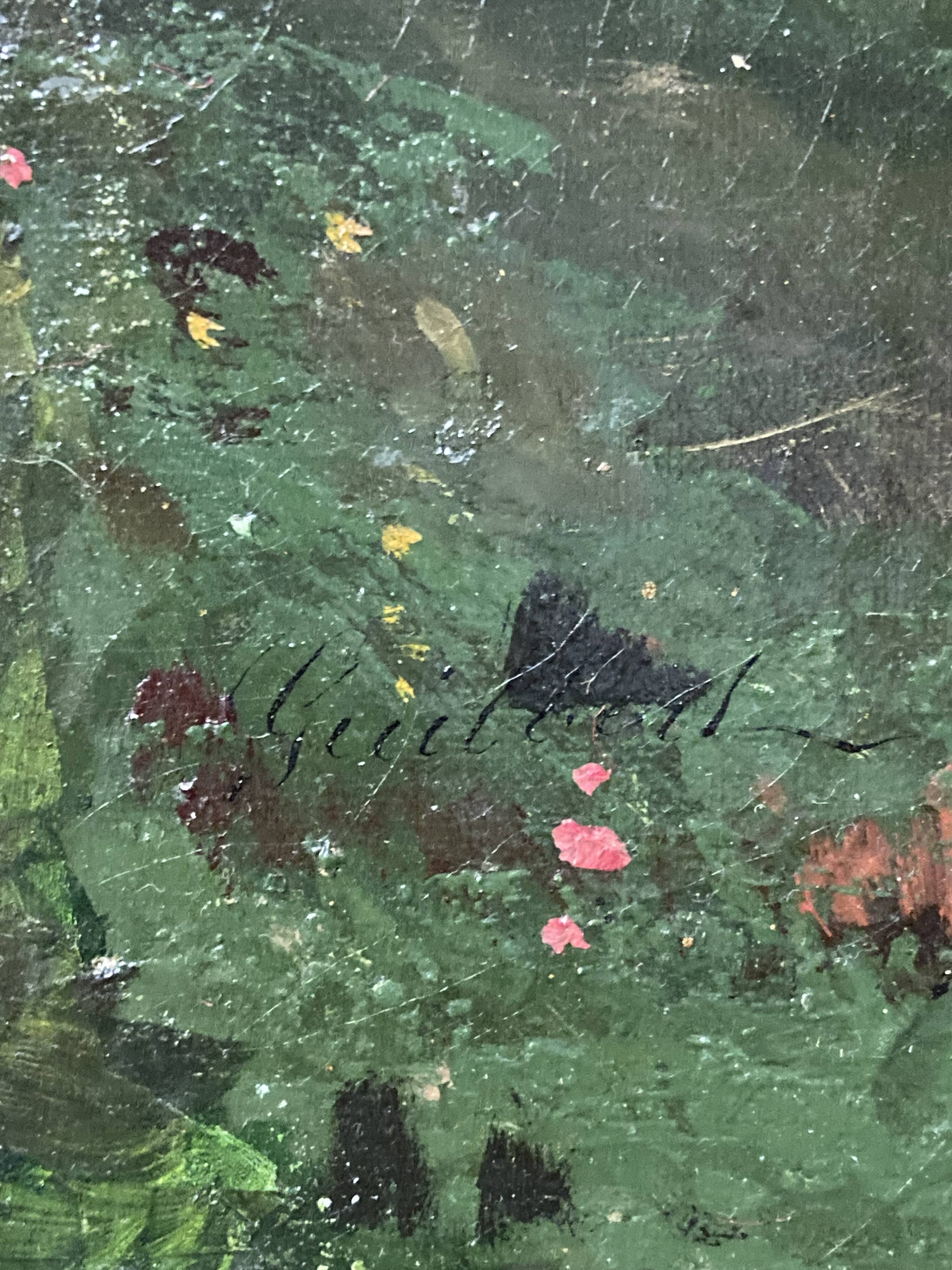 Norman lake landscape, 19th century oil on canvas, signed and framed