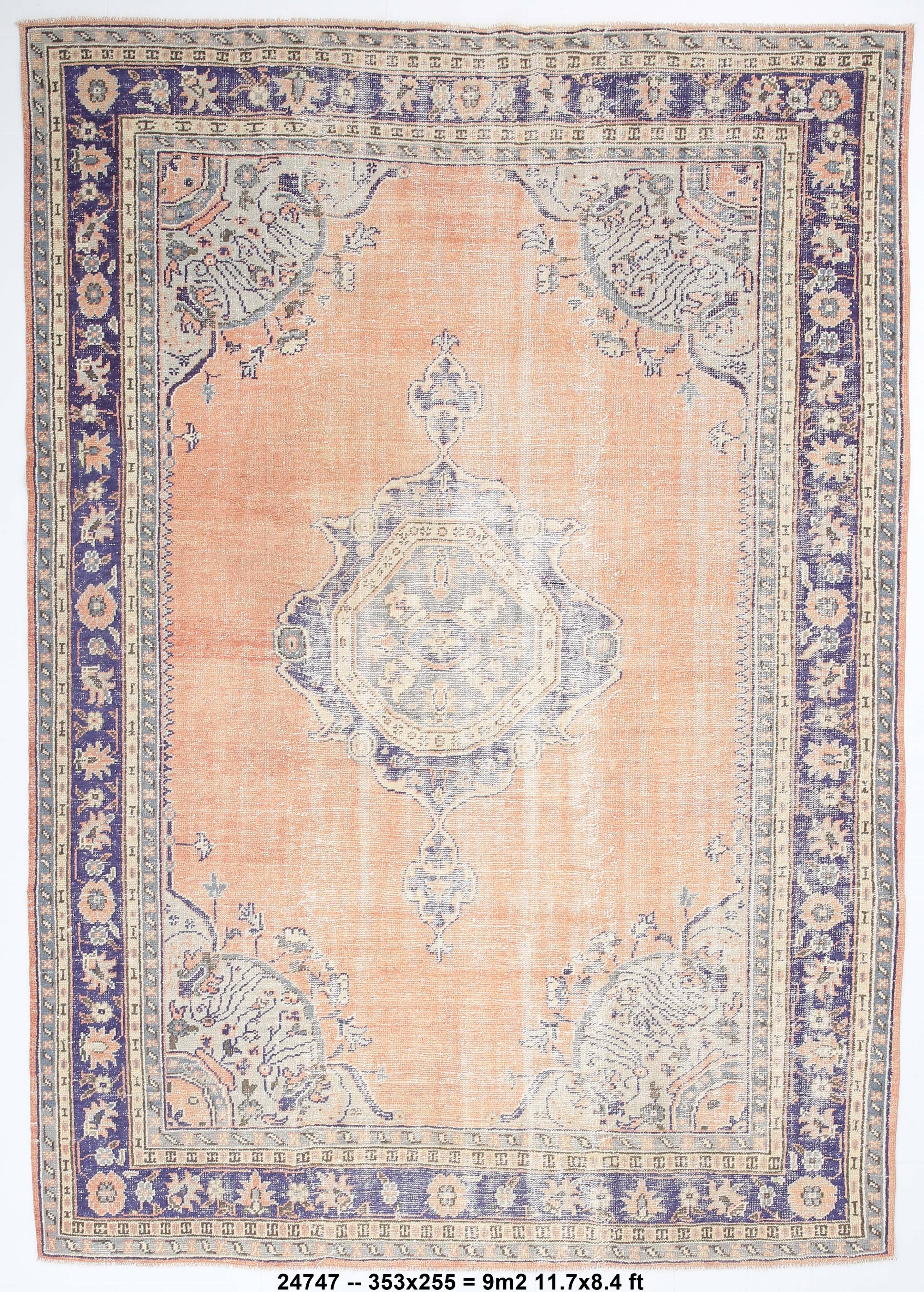 Orange & navy blue turkish vintage rug