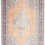 Orange & navy blue turkish vintage rug