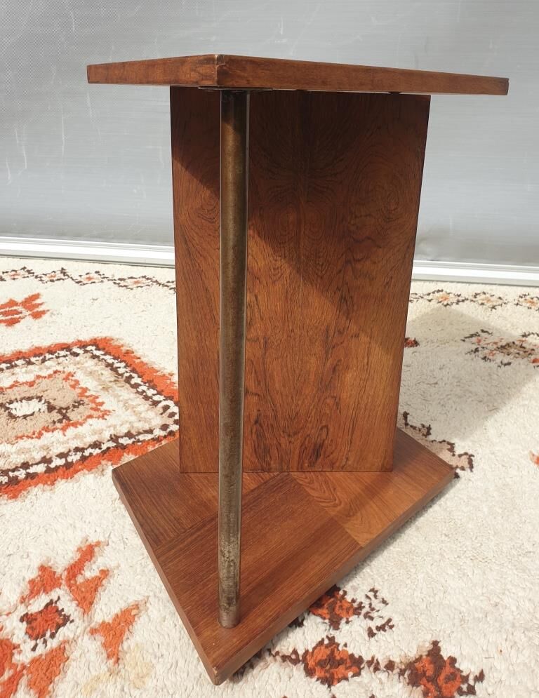 Modernist side table Art Deco Walnut and chromed steel