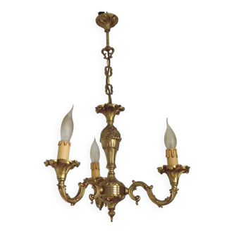 Quality Stamped Bronze French Mid-Century 3-Light Traditional Chandelier