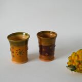 Paire de gobelets en céramique / poterie jaune et vert, vintage, 1970
