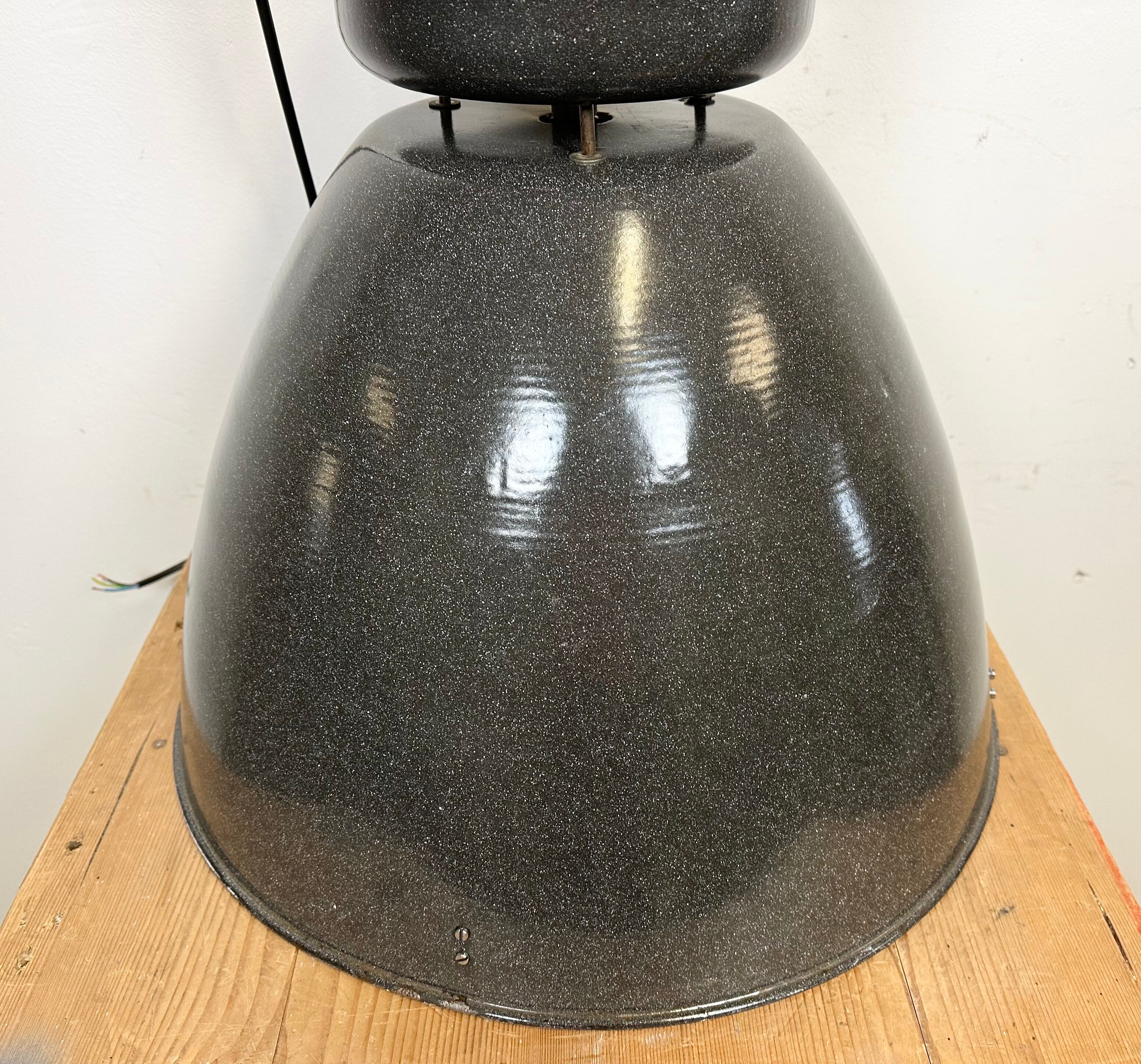 Dark grey enamel industrial factory lamp from elektrosvit, 1960s