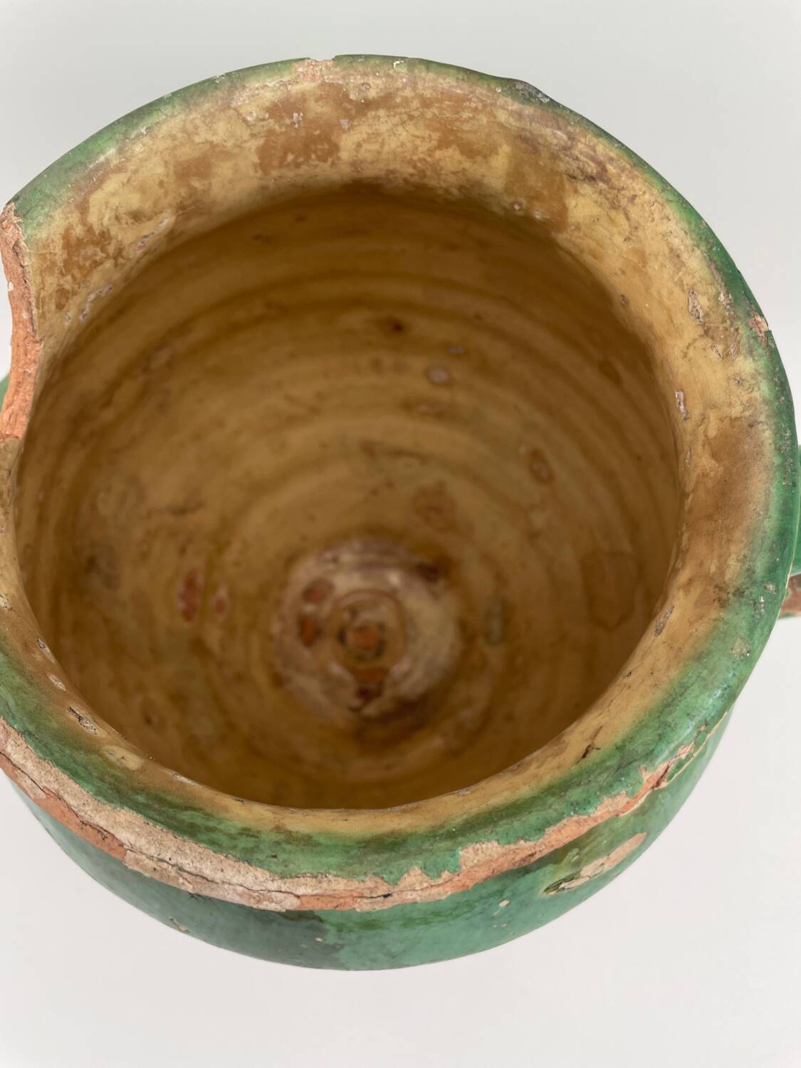 Old green glazed earthenware jam pot France 19th century