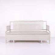 Antique storage bench with high back – grey painted – pine wood – 1860s