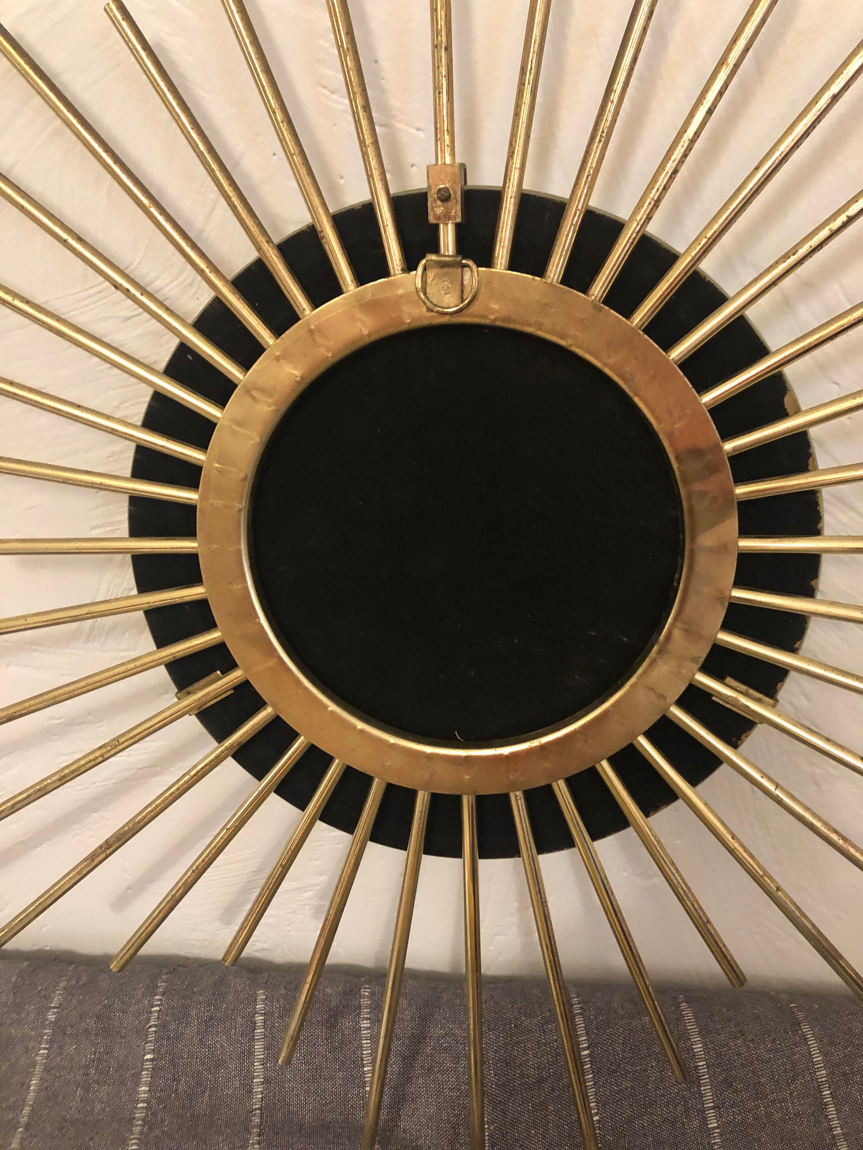 Miroir soleil acier doré vintage années 60