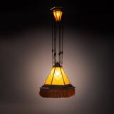 Art Deco Amsterdam school painted glass chandelier, the netherlands, 1930s