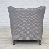 1950s, Danish armchair, furniture fabric, carved oak wood.