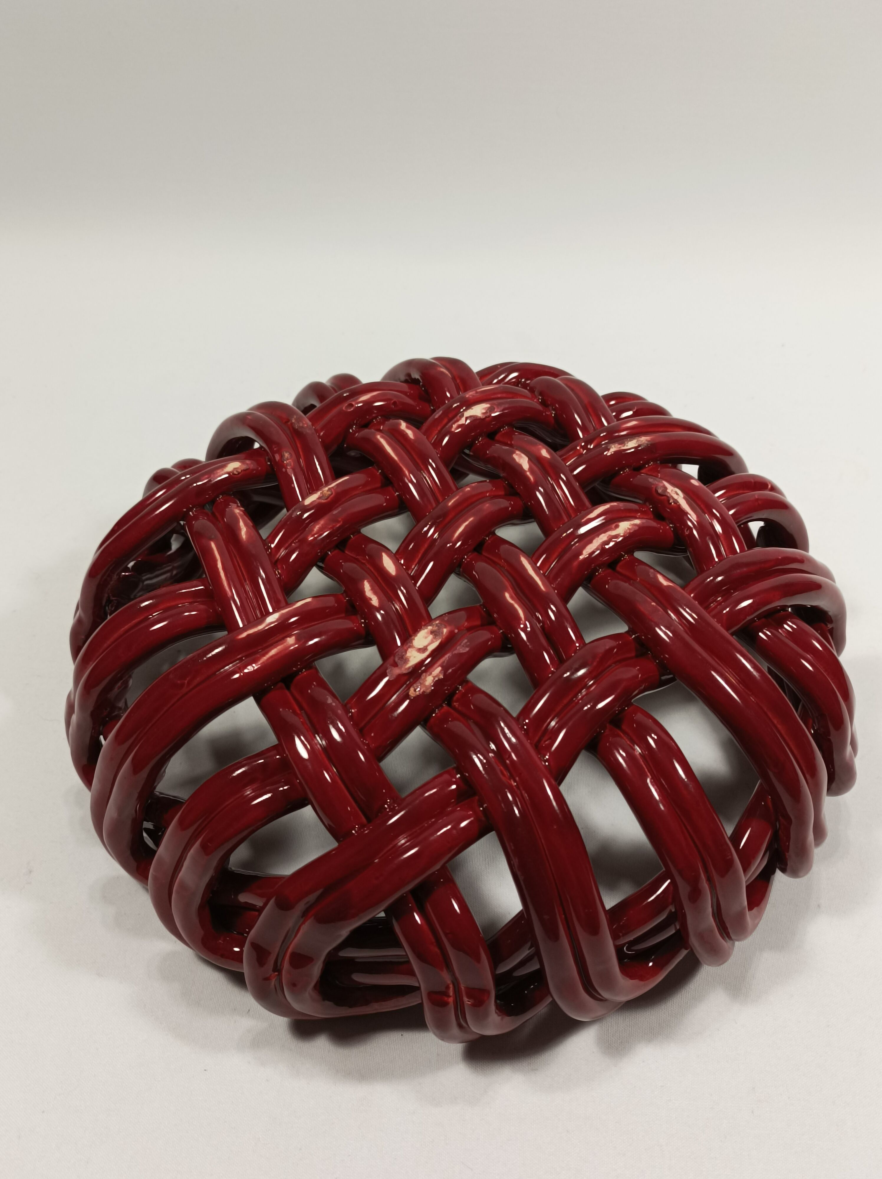 Vallauris woven fruit cup like ochre red basket