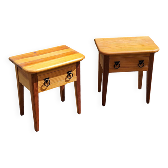 Pair of vintage bedside tables from the 70s in solid pine