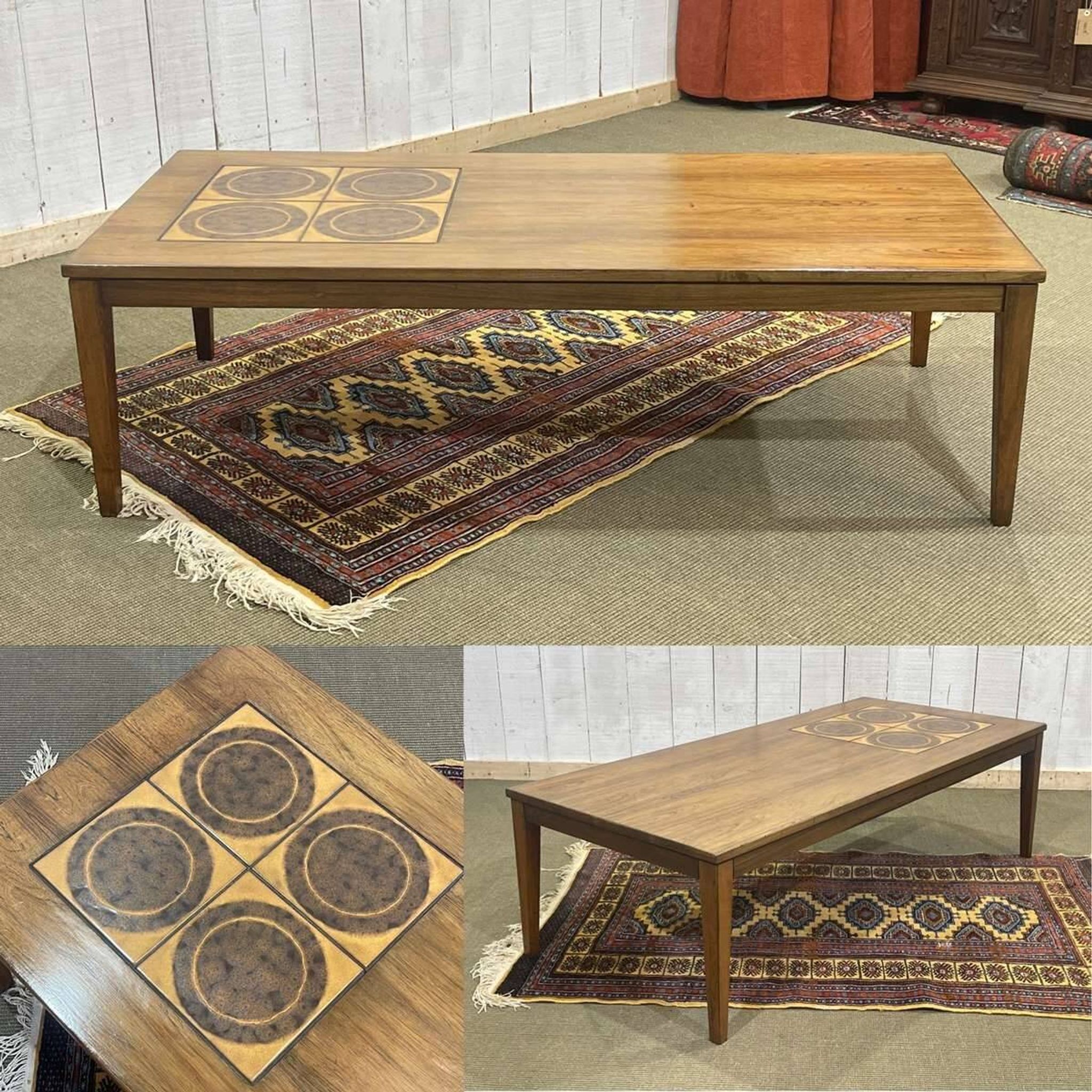 English coffee table in rosewood with tiled section from the 1970s.