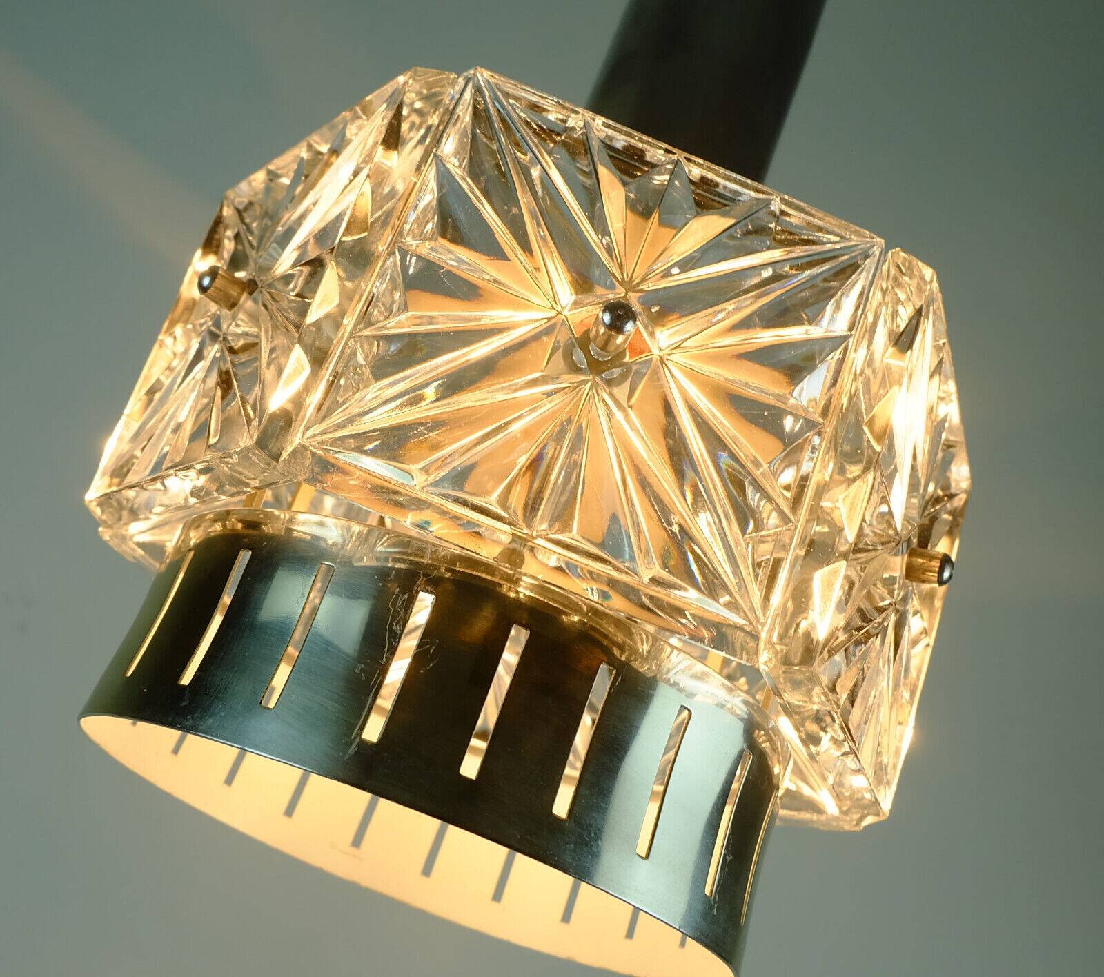 Vintage crystal glass and metal pendant light with 6 glass prisms from the 1960s, 2 available