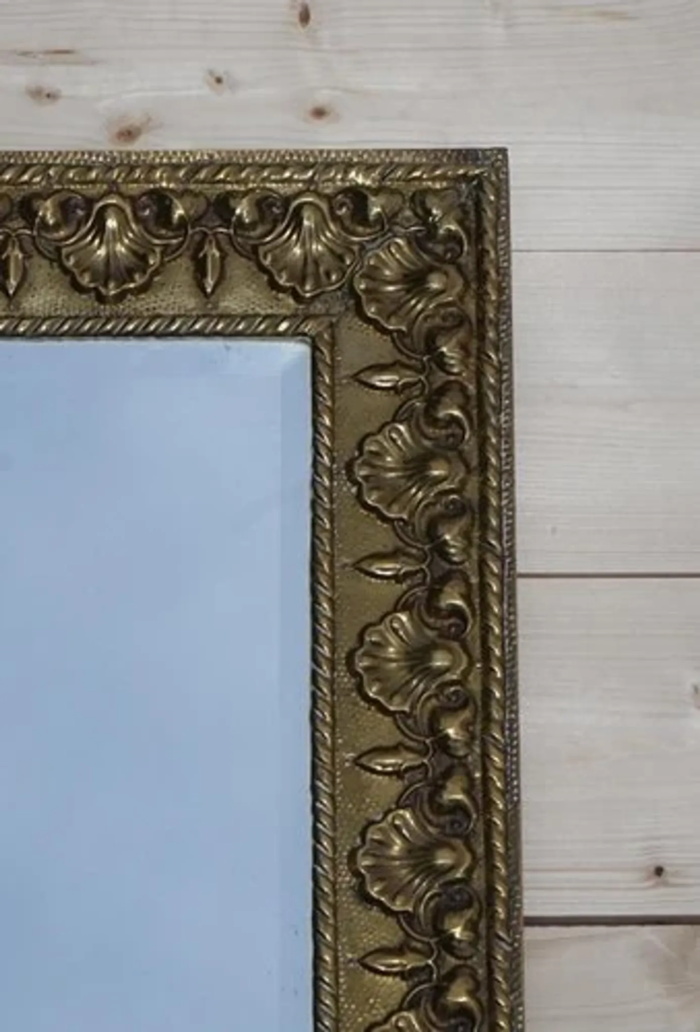 Neoclassical Antique Shell Mirror in Brass
