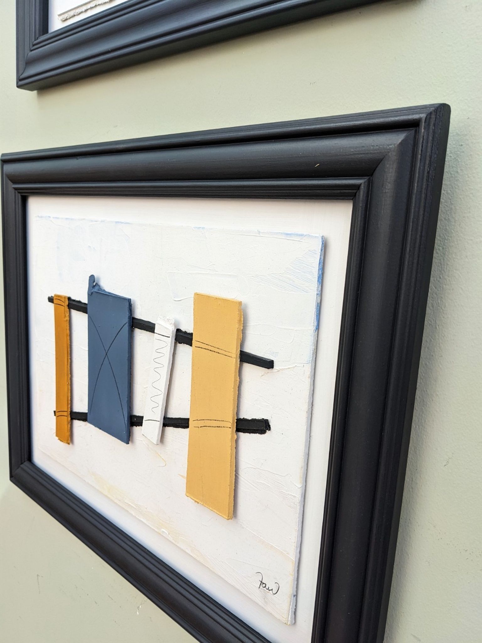 Contemporary "Construction 2" Constructivist Oil Relief Painting, Framed